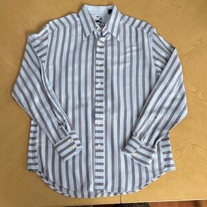 Robert Graham Blue and Brown Striped Button-Down Shirt